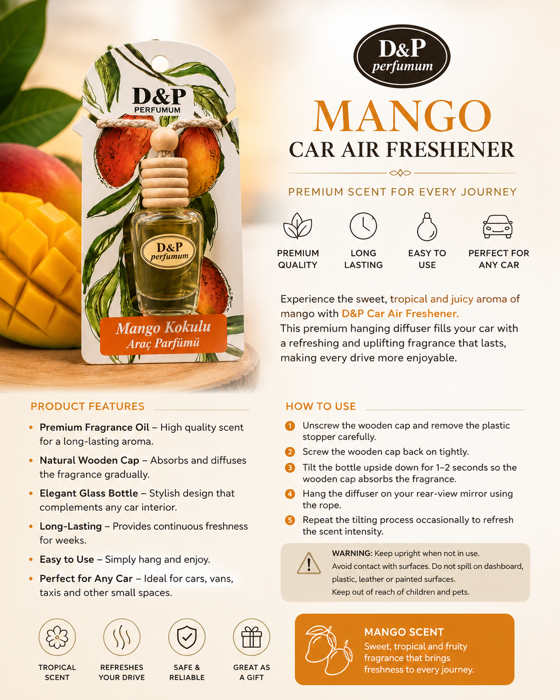 D&P Mango Car Air Freshener | Premium Hanging Car Diffuser