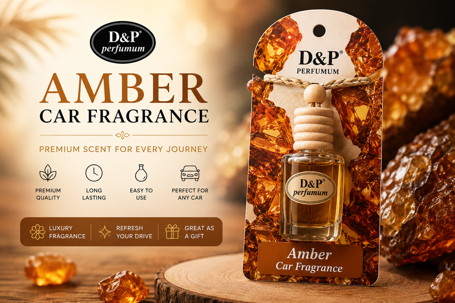 D&P Amber Car Air Freshener – Premium Hanging Diffuser
