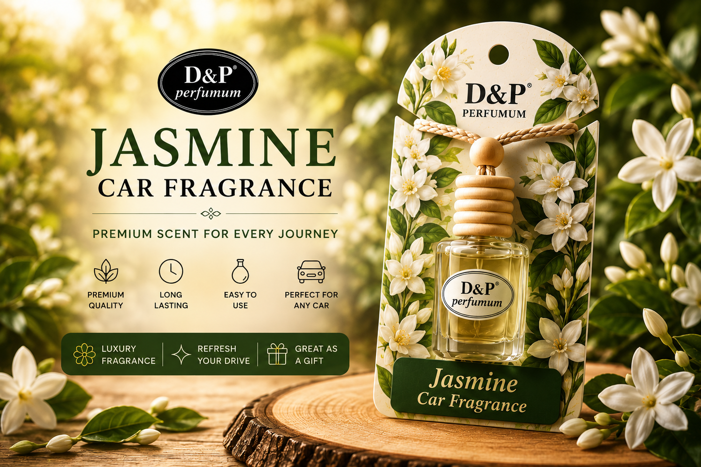 D&P Jasmine Car Air Freshener – Premium Hanging Diffuser
