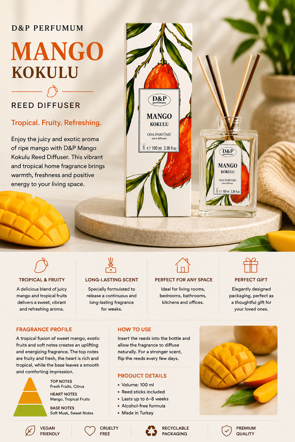 D&P Mango  Reed Diffuser – Home Fragrance 100ml