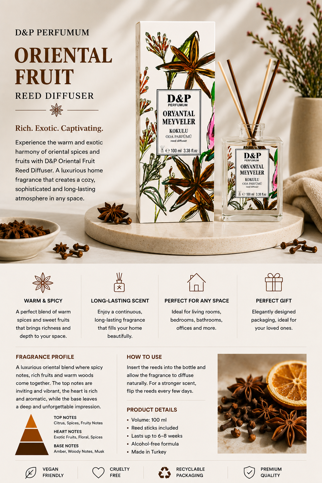 D&P Oriental Fruit Reed Diffuser – Home Fragrance 100ml