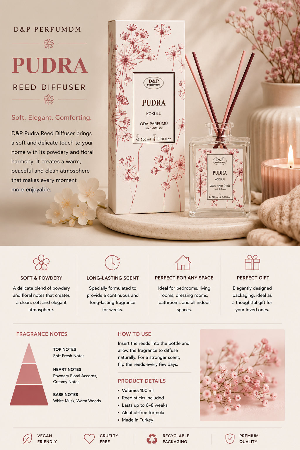 D&P Pudra Reed Diffuser – Home Fragrance 100ml